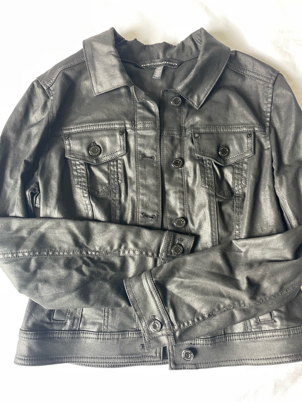White House Black Market Black Waxed Denim Jacket